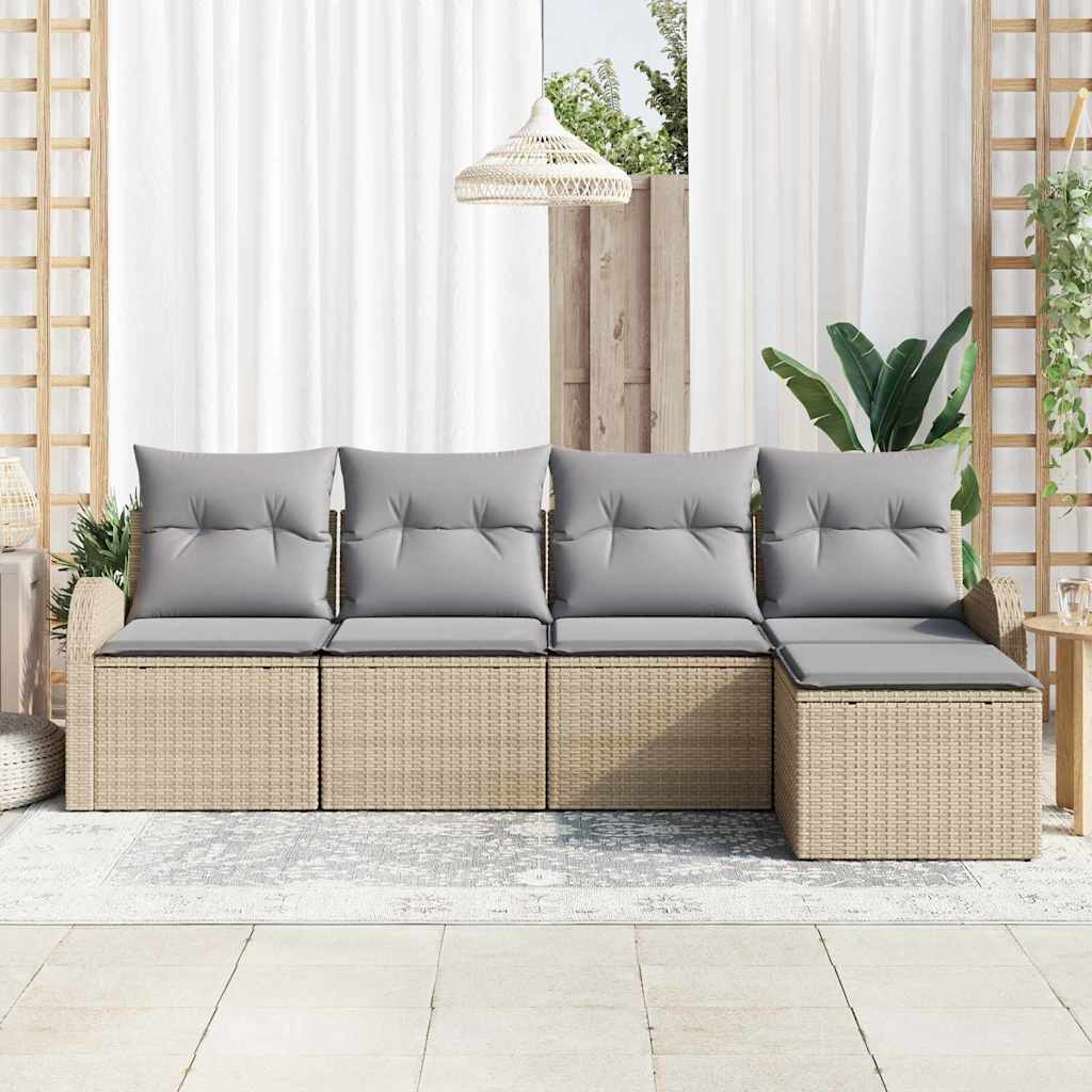 Ensemble de Canapés 5 pcs Beige et Gris clair polyrotin