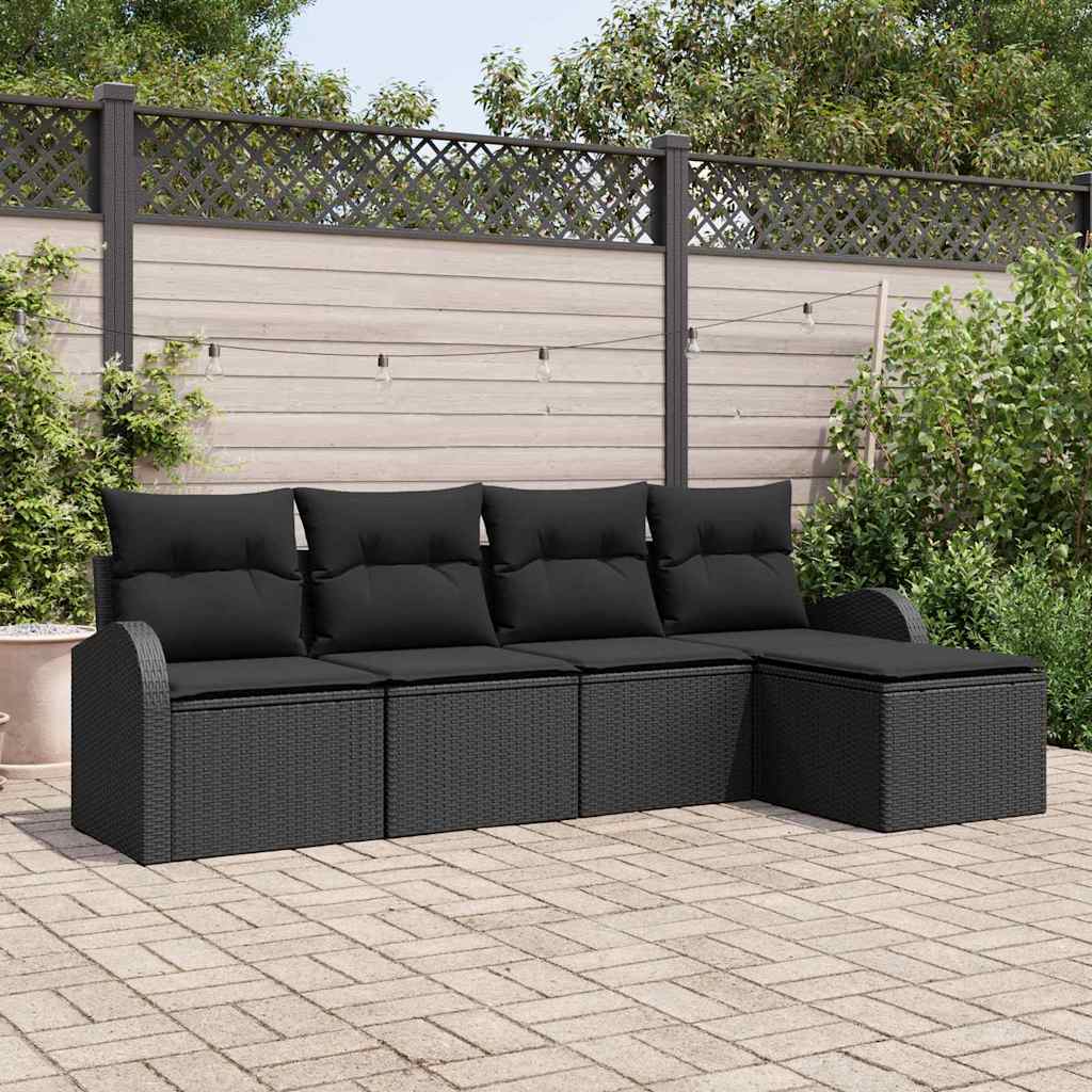 Ensemble de Canapés avec coussin 5 pcs Noir polyrotin