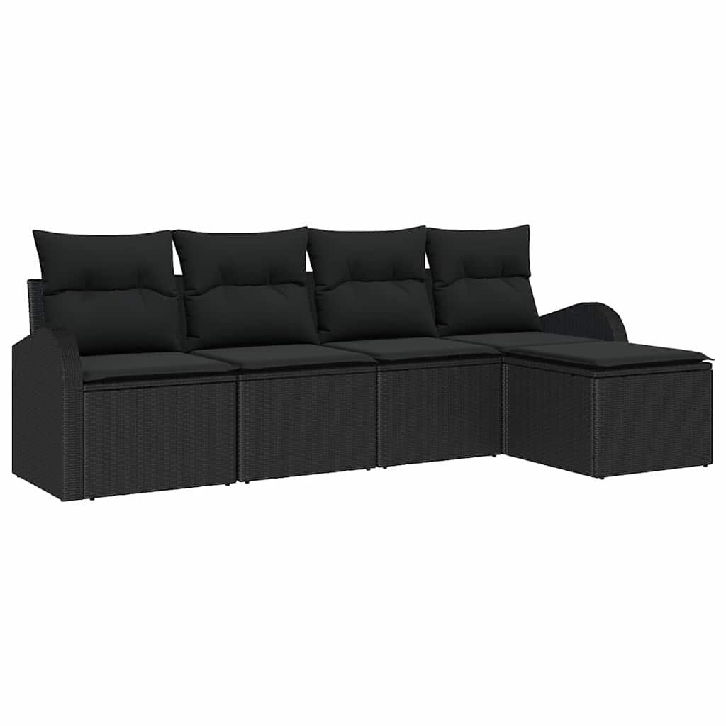 Ensemble de Canapés avec coussin 5 pcs Noir polyrotin