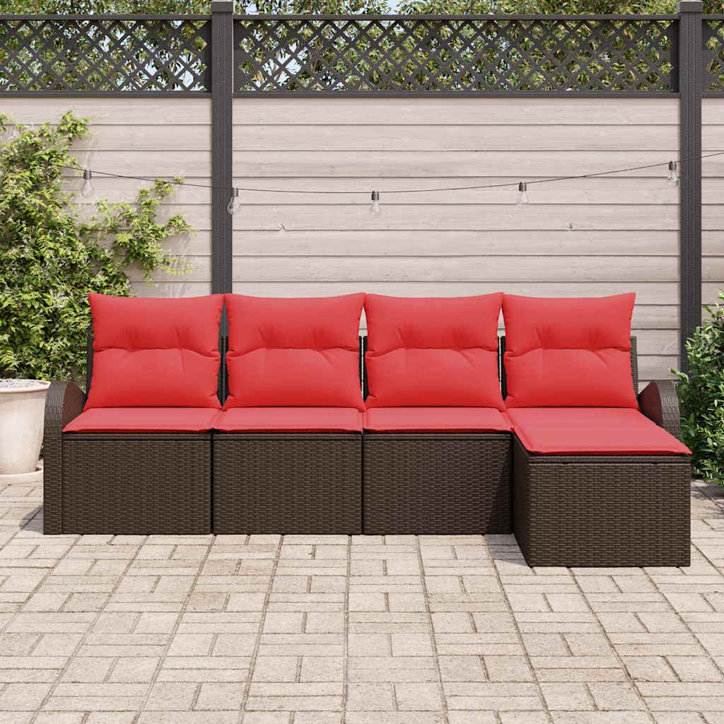 Ensemble de Canapés 5 pcs Marron et rouge polyrotin