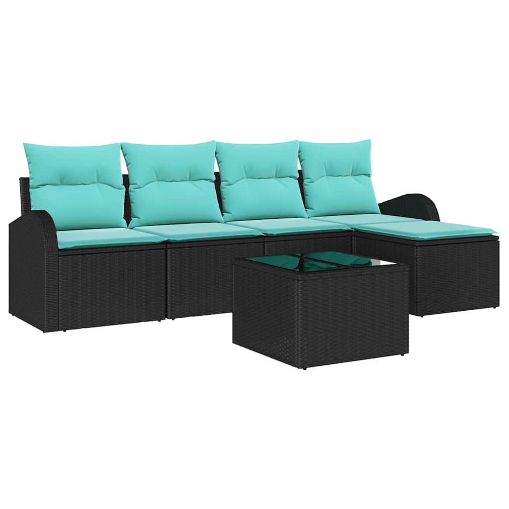 Ensemble de Canapés 6 pcs Noir et turquoise polyrotin