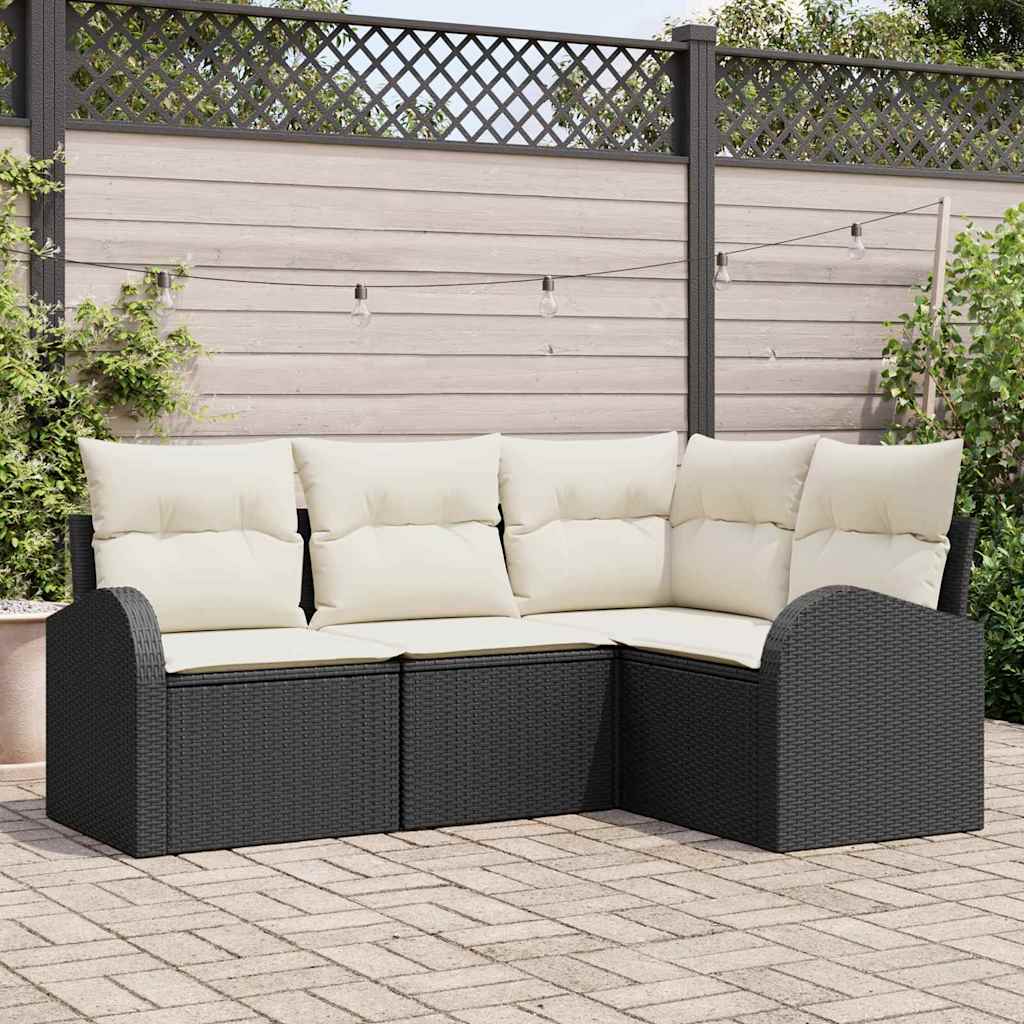 Ensemble de canapé de jardin 4 pc Noir et Blanc polyrotin