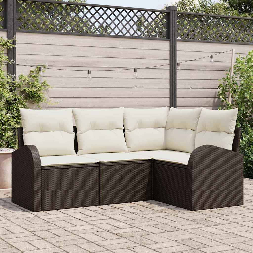 Ensemble de canapé de jardin 4 pcs Marron et blanc polyrotin