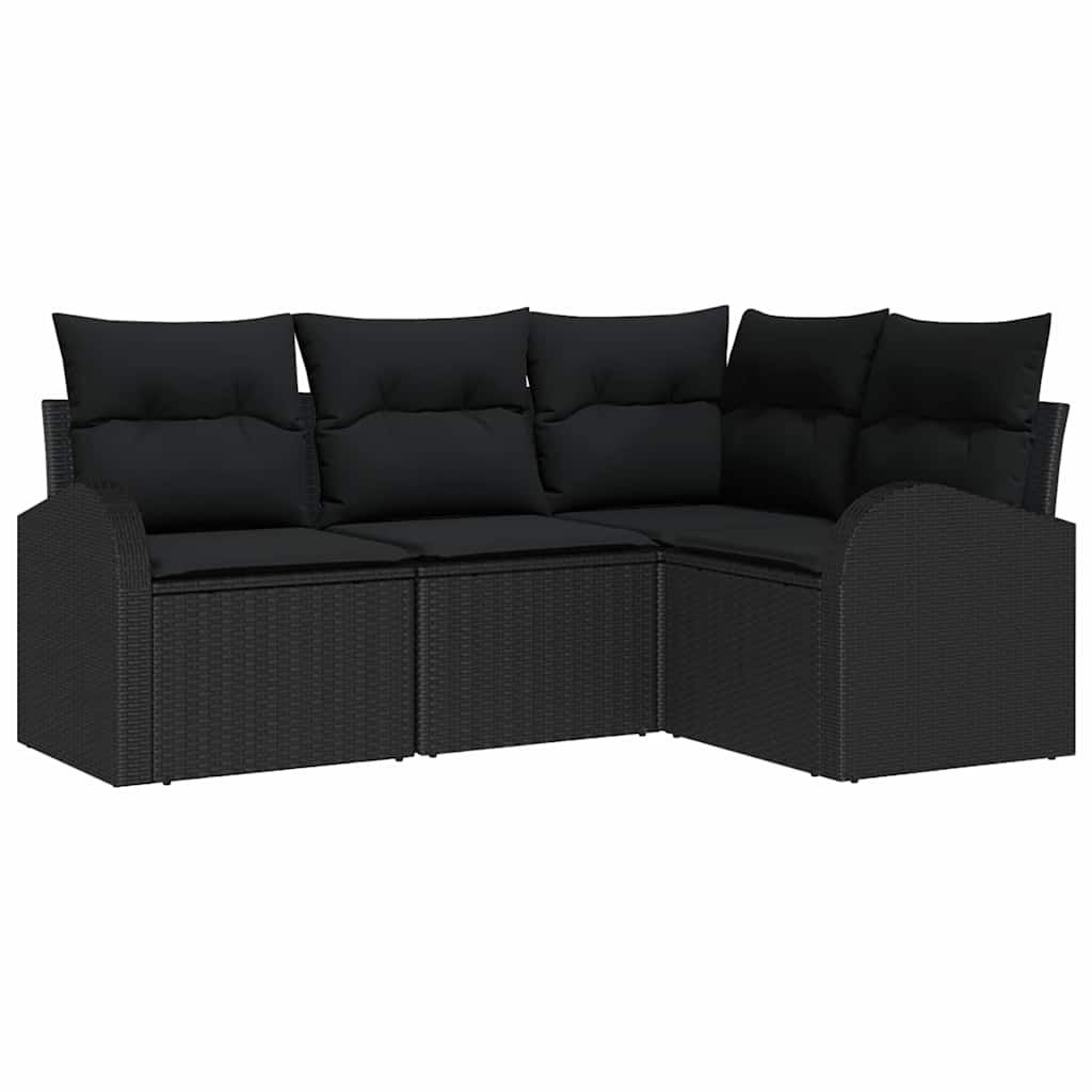Ensemble de canapé de jardin avec coussin 4 pcs Noir polyrotin