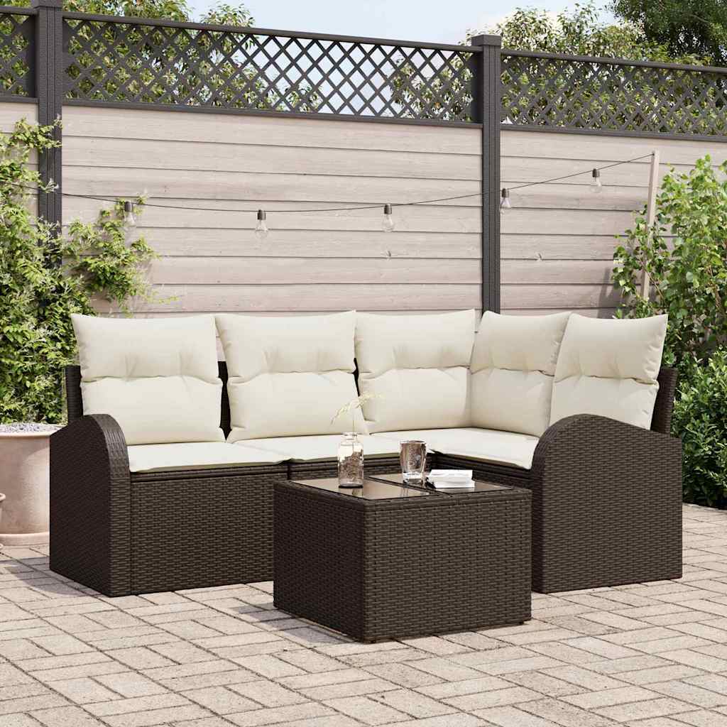 Ensemble de canapé de jardin 5 pcs Marron et blanc polyrotin