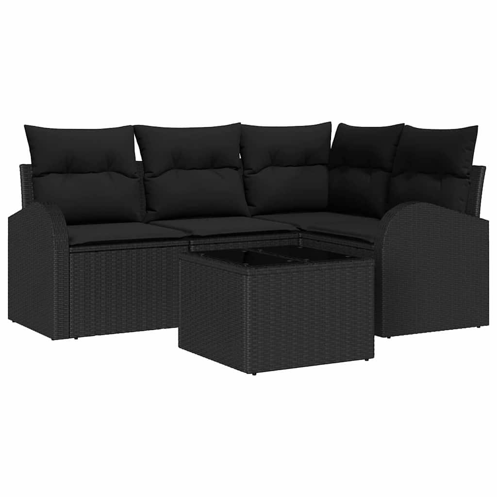 Ensemble de canapé de jardin avec coussin 5 pcs Noir polyrotin