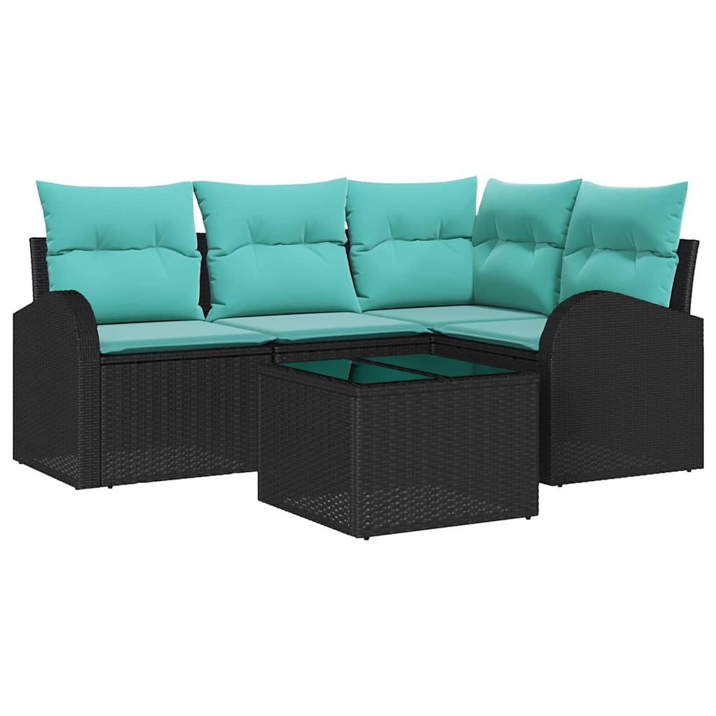 Ensemble de canapé de jardin 5 pcs Noir et turquoise polyrotin