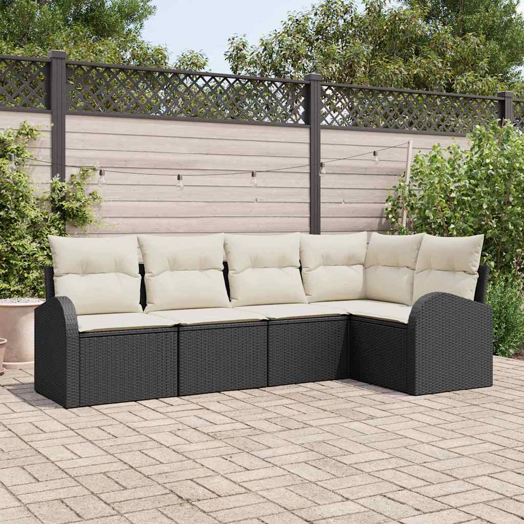 Ensemble de canapé de jardin 5 pcs Noir et Blanc polyrotin