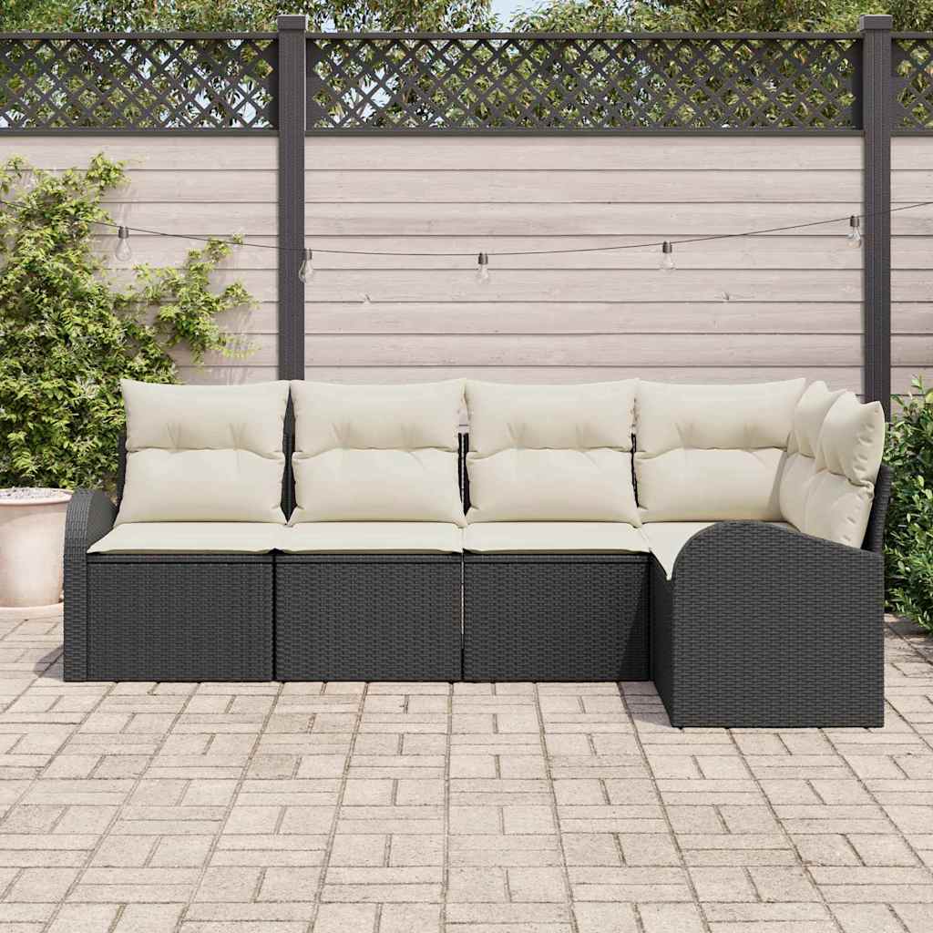 Ensemble de canapé de jardin 5 pcs Noir et Blanc polyrotin