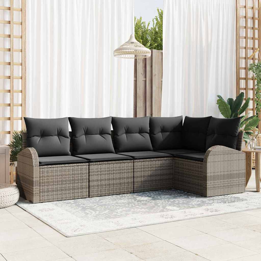Ensemble de canapé de jardin 5 pc Gris polyrotin