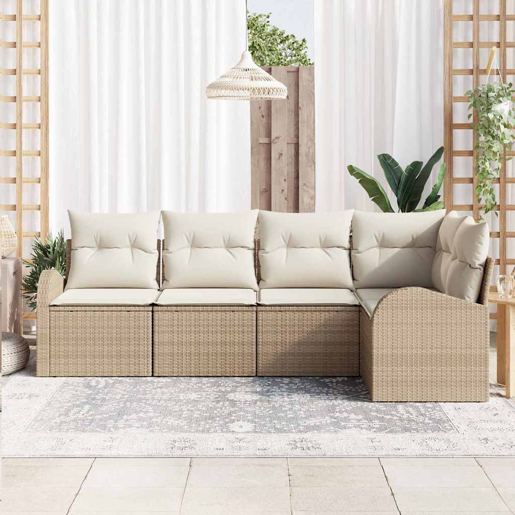 Ensemble de canapé de jardin 5 pc Beige et blanc polyrotin