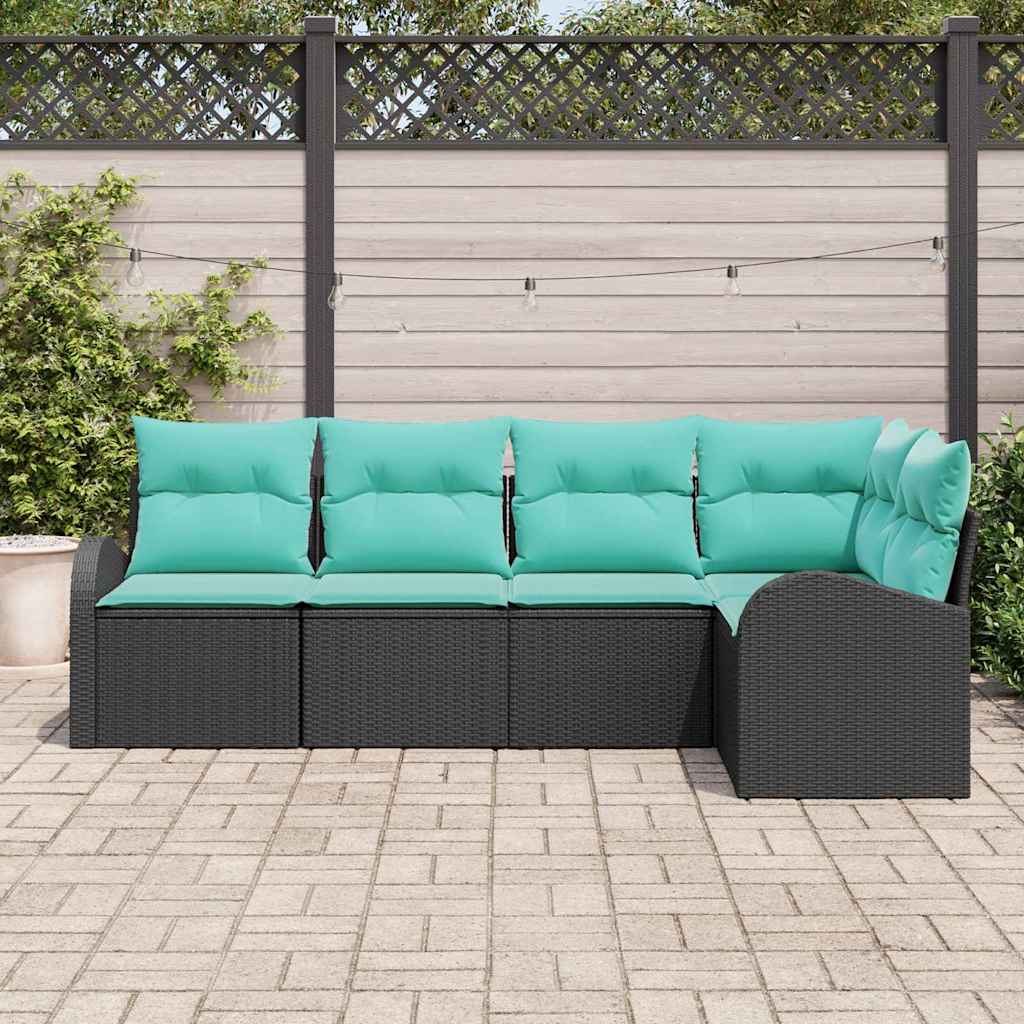 Ensemble de canapé de jardin 5 pcs Noir et turquoise polyrotin