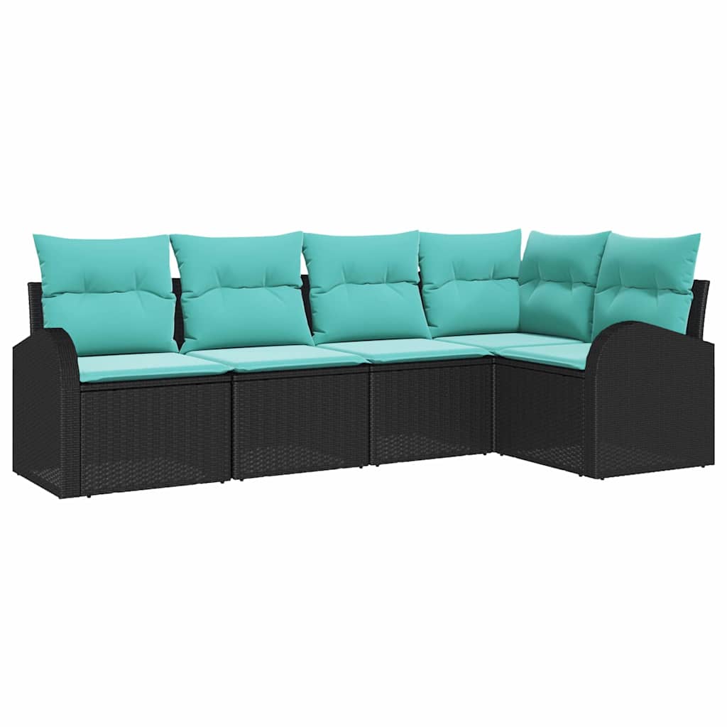 Ensemble de canapé de jardin 5 pcs Noir et turquoise polyrotin