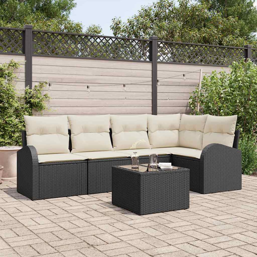 Ensemble de canapé de jardin 6 pcs Noir et Blanc polyrotin - XIOS