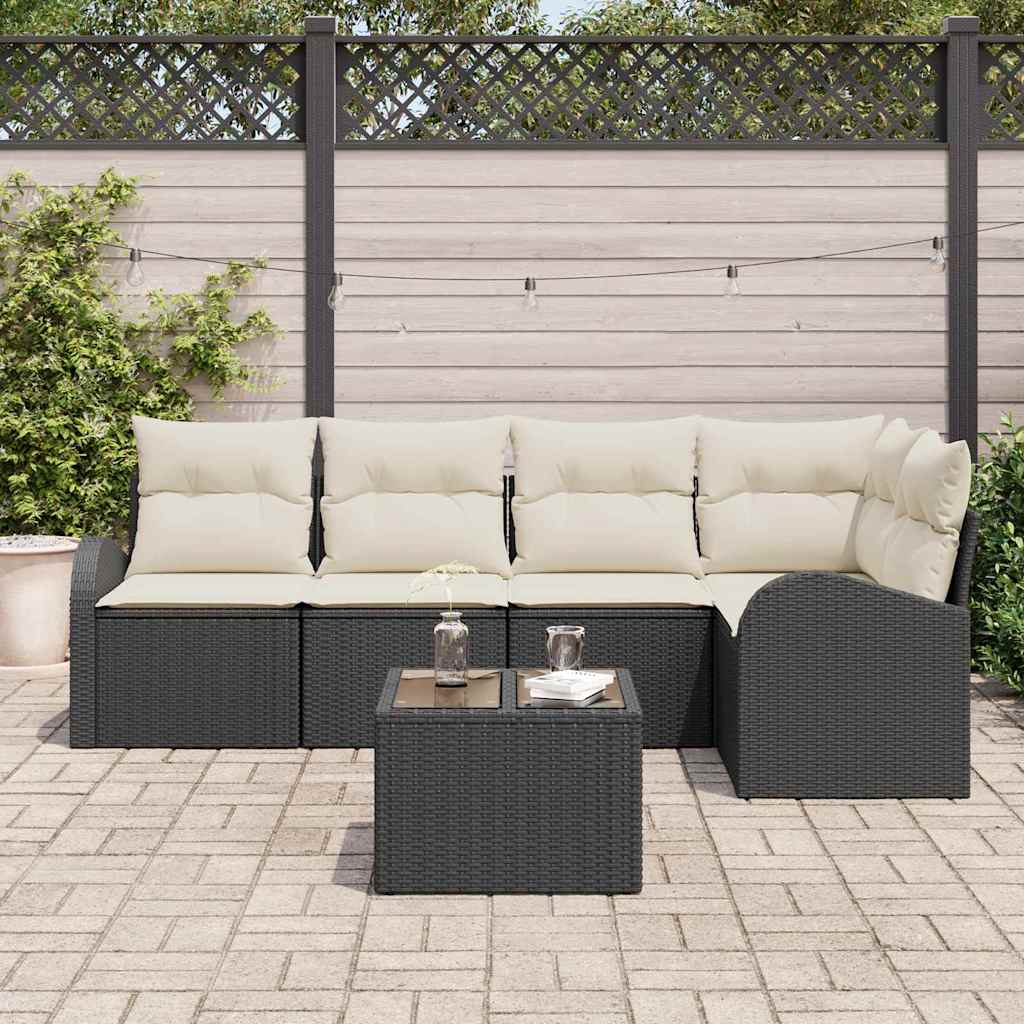 Ensemble de canapé de jardin 6 pcs Noir et Blanc polyrotin - XIOS