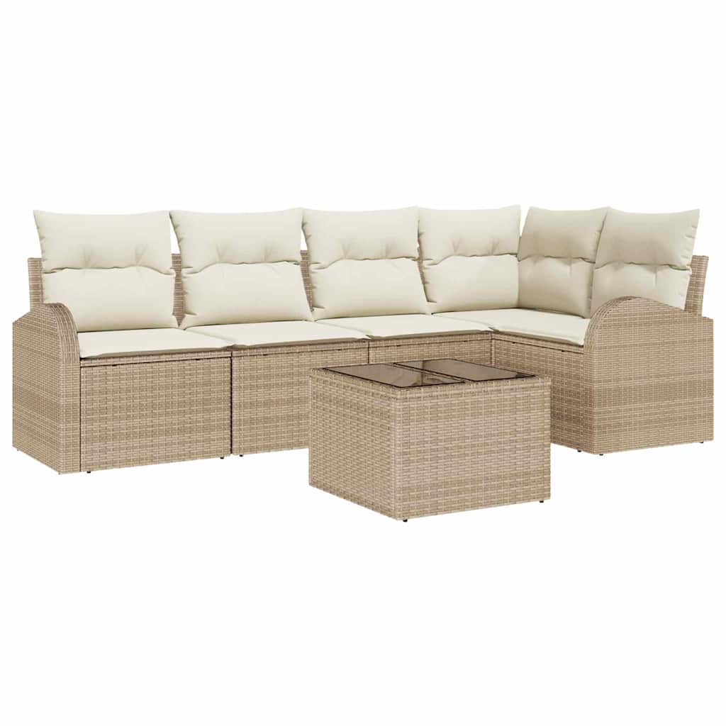 Ensemble de canapé de jardin 6 pc Beige et blanc polyrotin