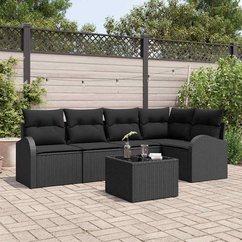 Ensemble de canapé de jardin avec coussin 6 pcs Noir polyrotin - XIOS