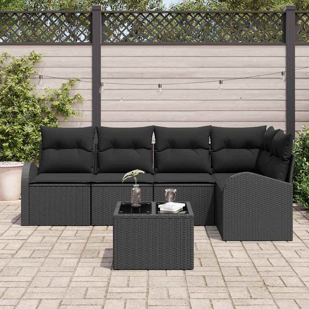 Ensemble de canapé de jardin avec coussin 6 pcs Noir polyrotin - XIOS