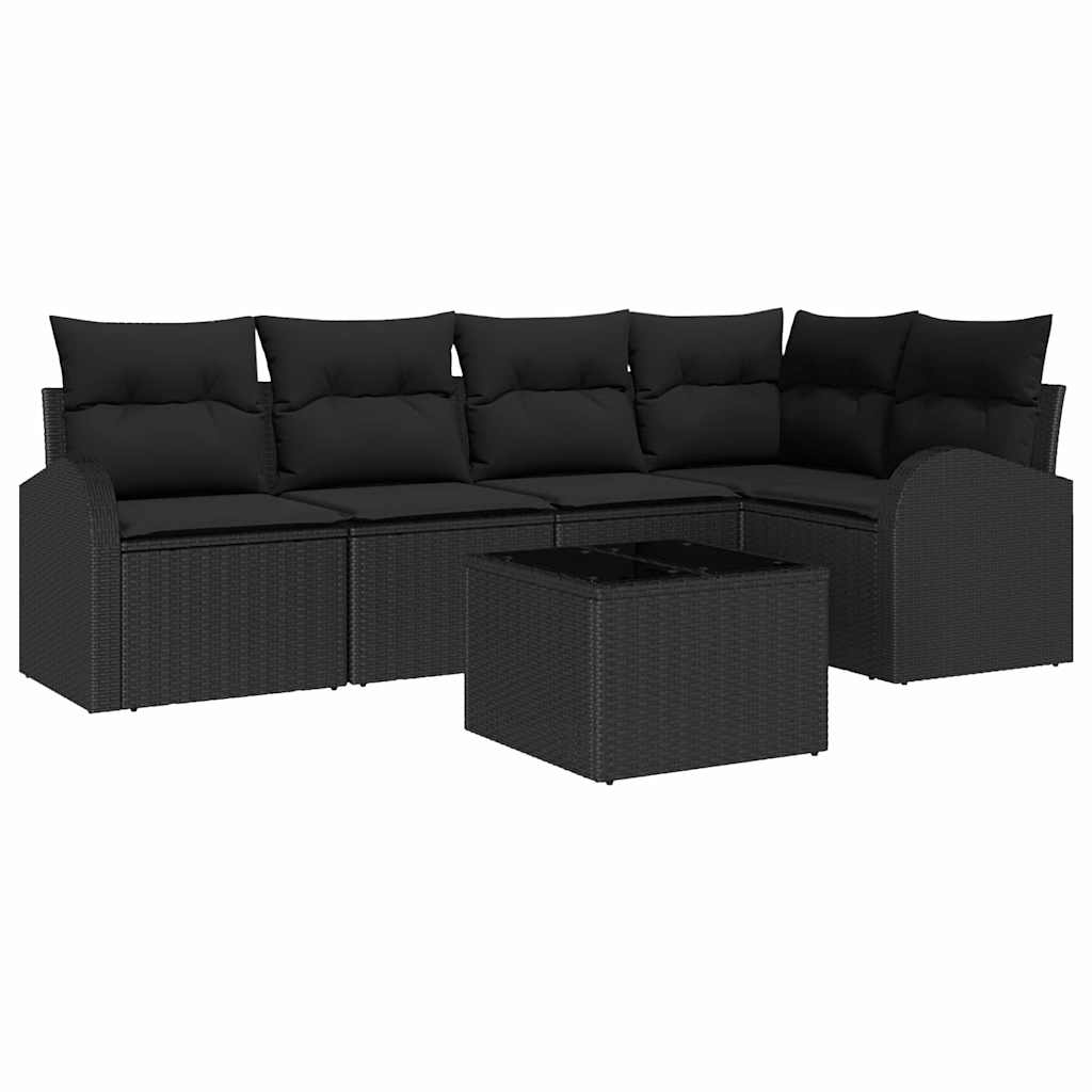 Ensemble de canapé de jardin avec coussin 6 pcs Noir polyrotin - XIOS