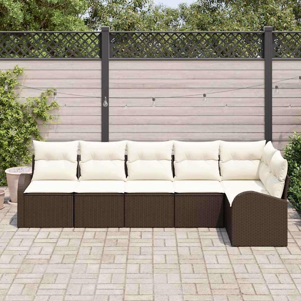 Ensemble de canapé de jardin 6 pcs Marron et blanc polyrotin - XIOS