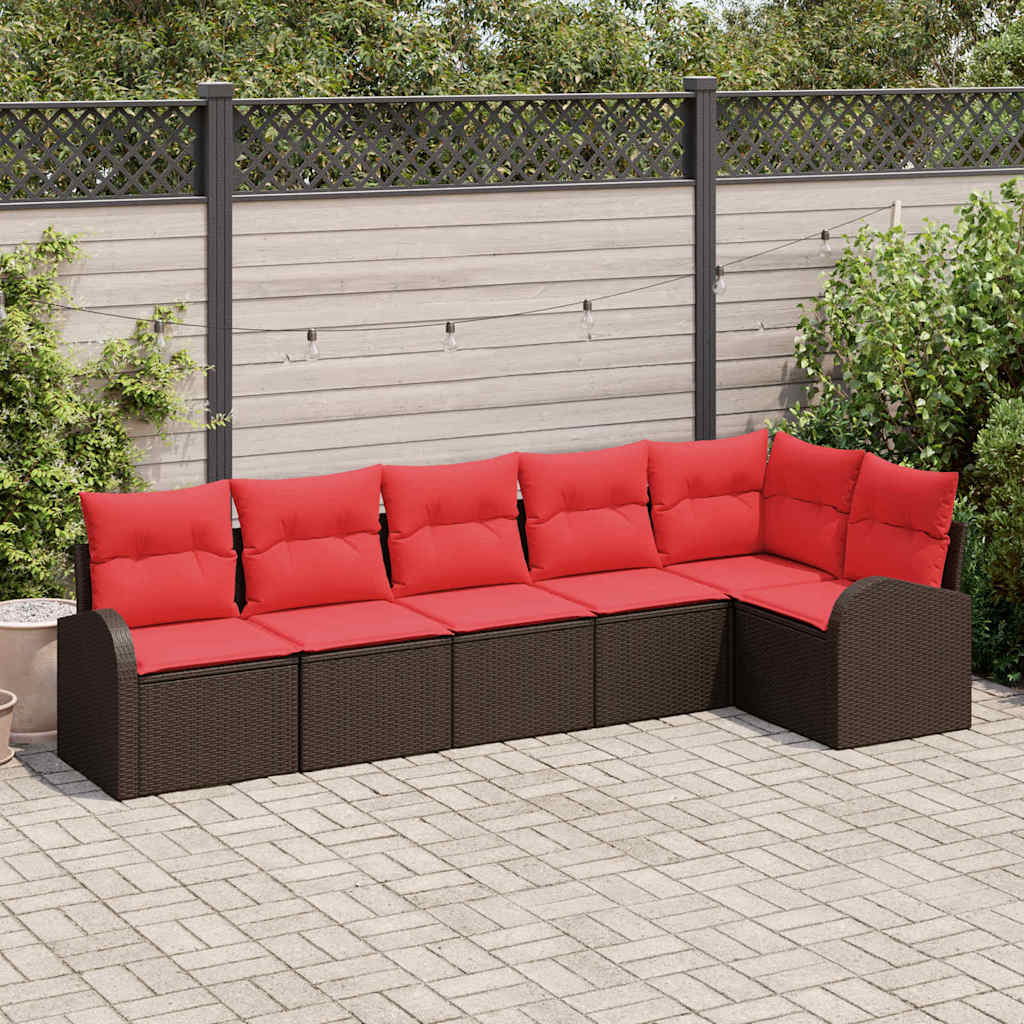 Ensemble de canapé de jardin 6 pcs Marron et rouge polyrotin - XIOS