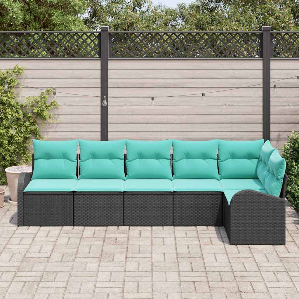 Ensemble de canapé de jardin 6 pcs Noir et turquoise polyrotin