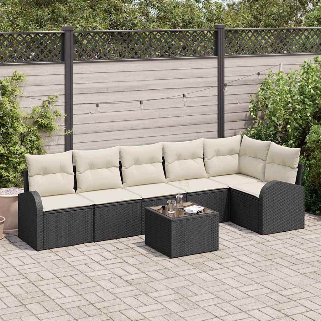 Ensemble de canapé de jardin 7 pcs Noir et Blanc polyrotin - XIOS