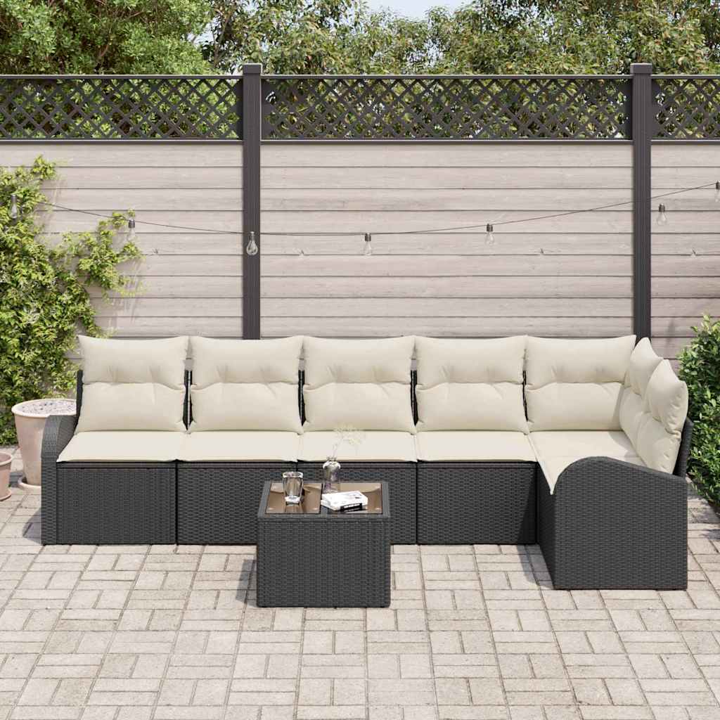 Ensemble de canapé de jardin 7 pcs Noir et Blanc polyrotin - XIOS