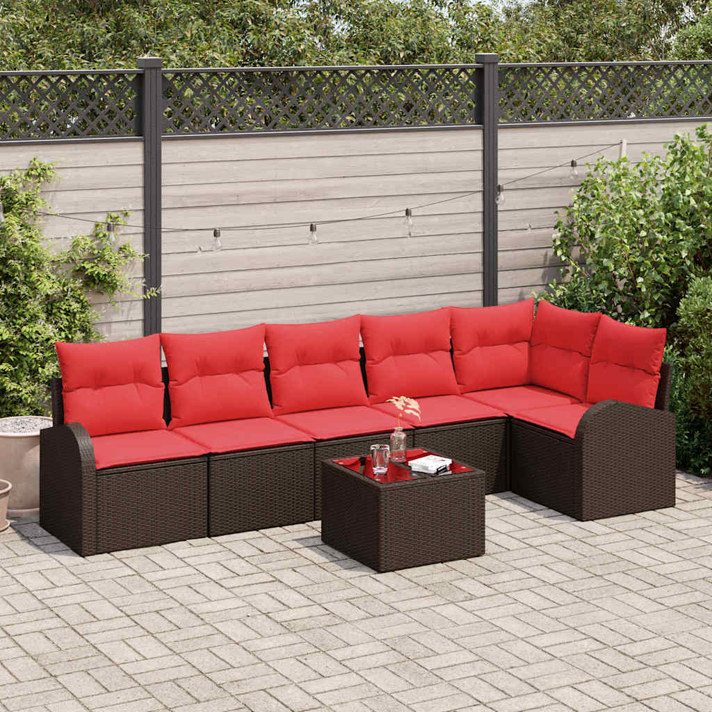 Ensemble de canapé de jardin 7 pcs Marron et rouge polyrotin - XIOS