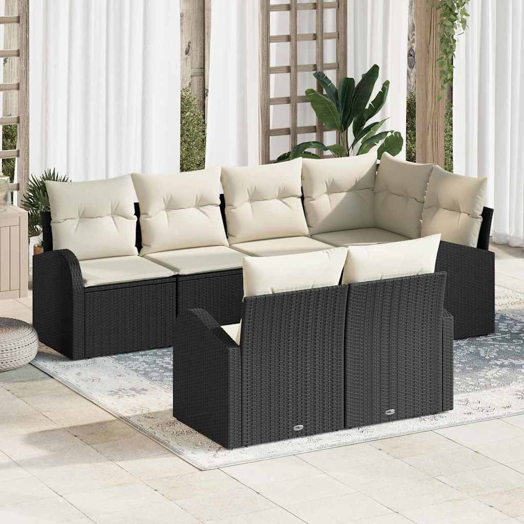 Ensemble de canapé de jardin 7 pcs Noir et Blanc polyrotin - XIOS