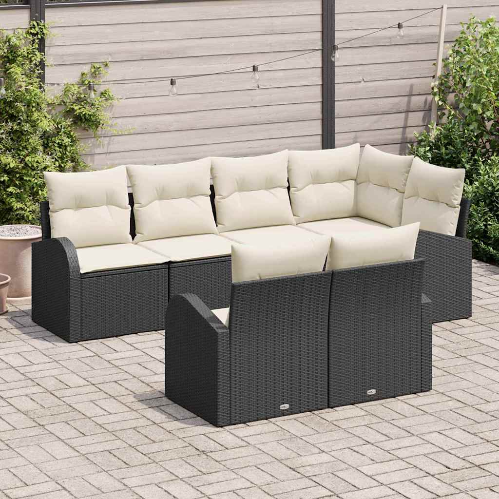 Ensemble de canapé de jardin 7 pcs Noir et Blanc polyrotin - XIOS