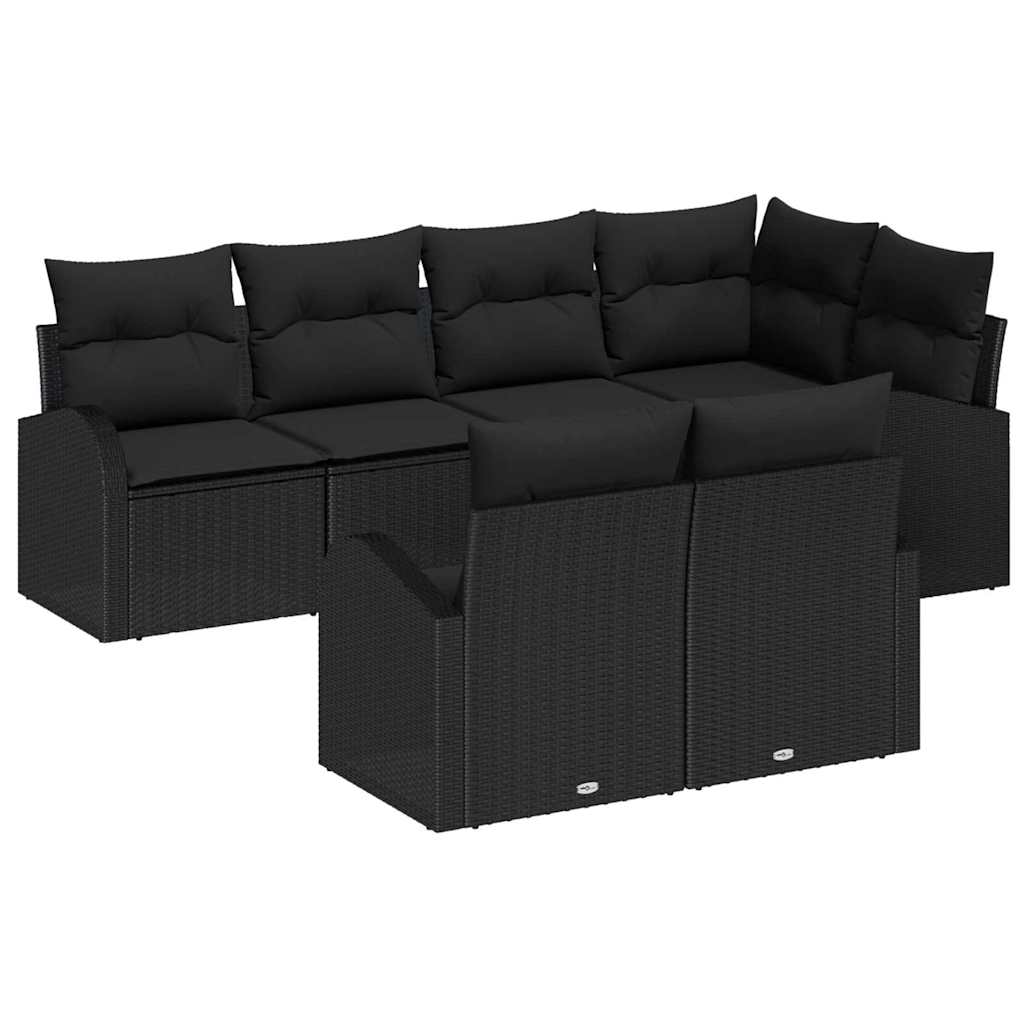 Ensemble de canapé de jardin avec coussin 7 pcs Noir polyrotin - XIOS