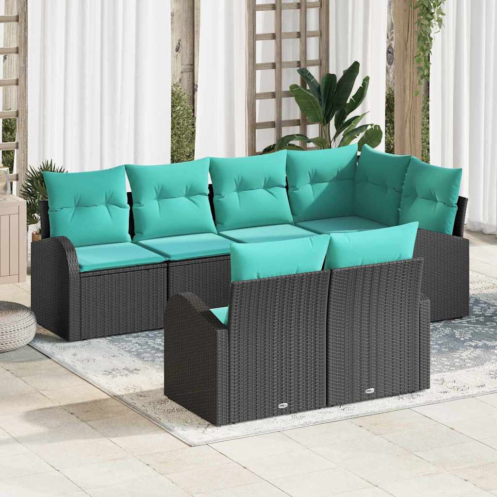 Ensemble de canapé de jardin 7 pcs Noir et turquoise polyrotin