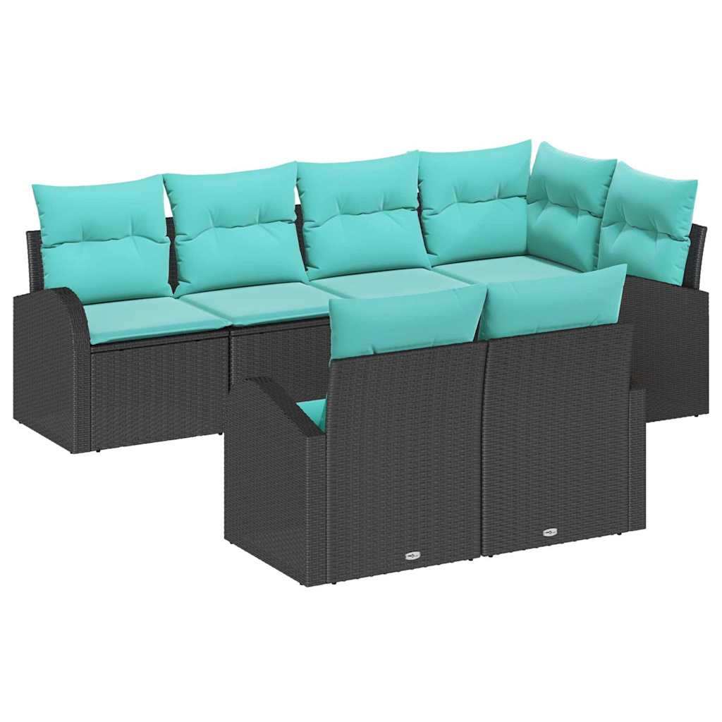 Ensemble de canapé de jardin 7 pcs Noir et turquoise polyrotin