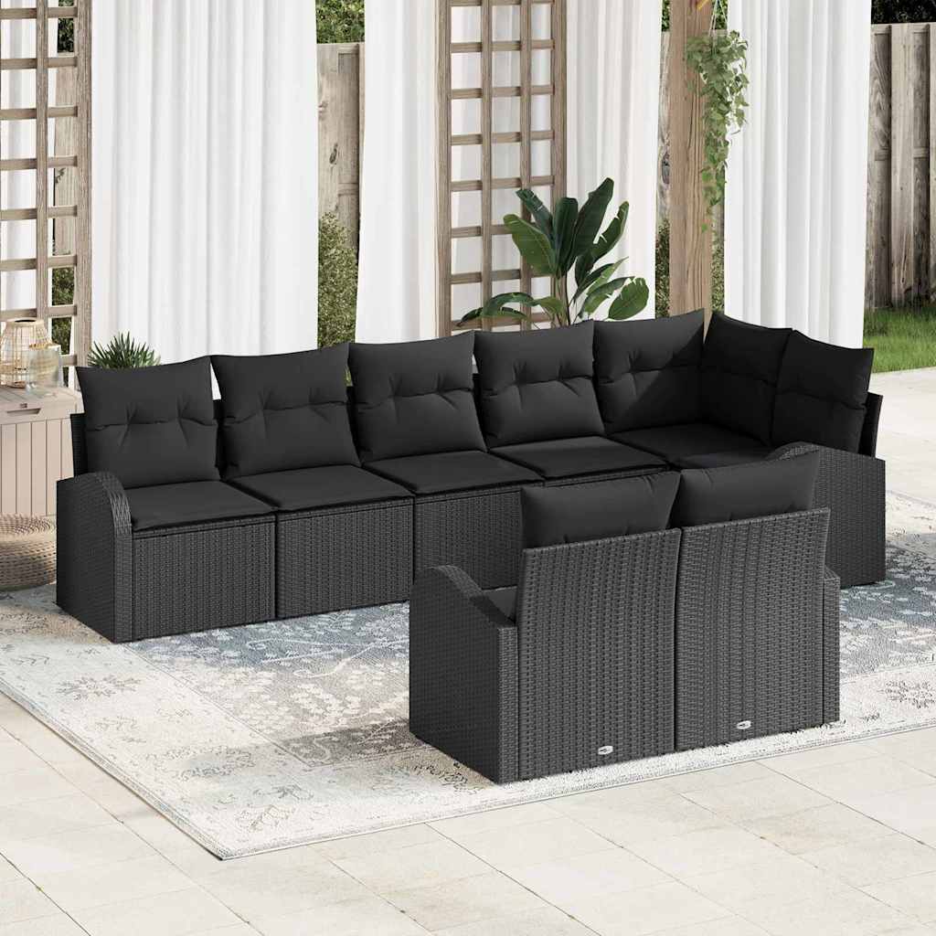 Ensemble de canapé de jardin avec coussin 8 pcs Noir polyrotin - XIOS