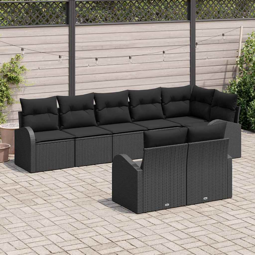 Ensemble de canapé de jardin avec coussin 8 pcs Noir polyrotin - XIOS