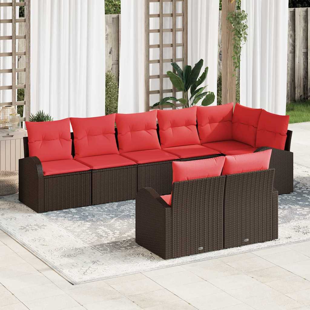 Ensemble de canapé de jardin 8 pcs Marron et rouge polyrotin - XIOS