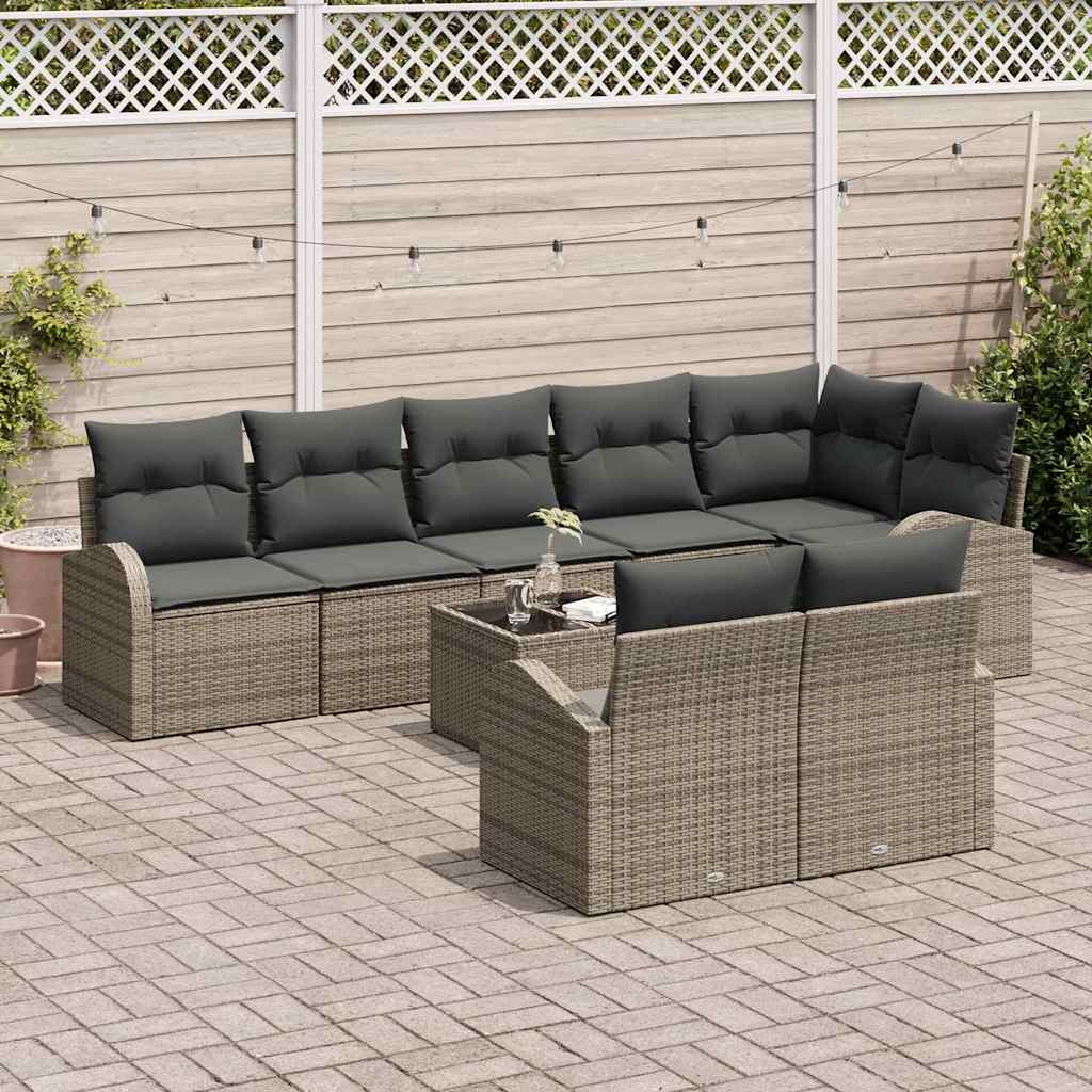 Ensemble de canapé de jardin avec coussin 9 pcs Gris polyrotin - XIOS