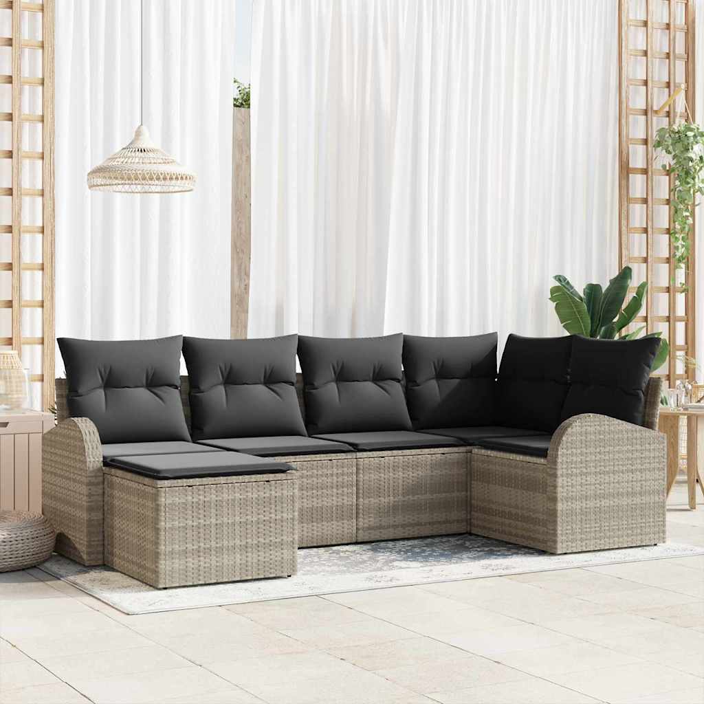 Ensemble de Canapés avec coussin 6 pcs Gris clair polyrotin - XIOS