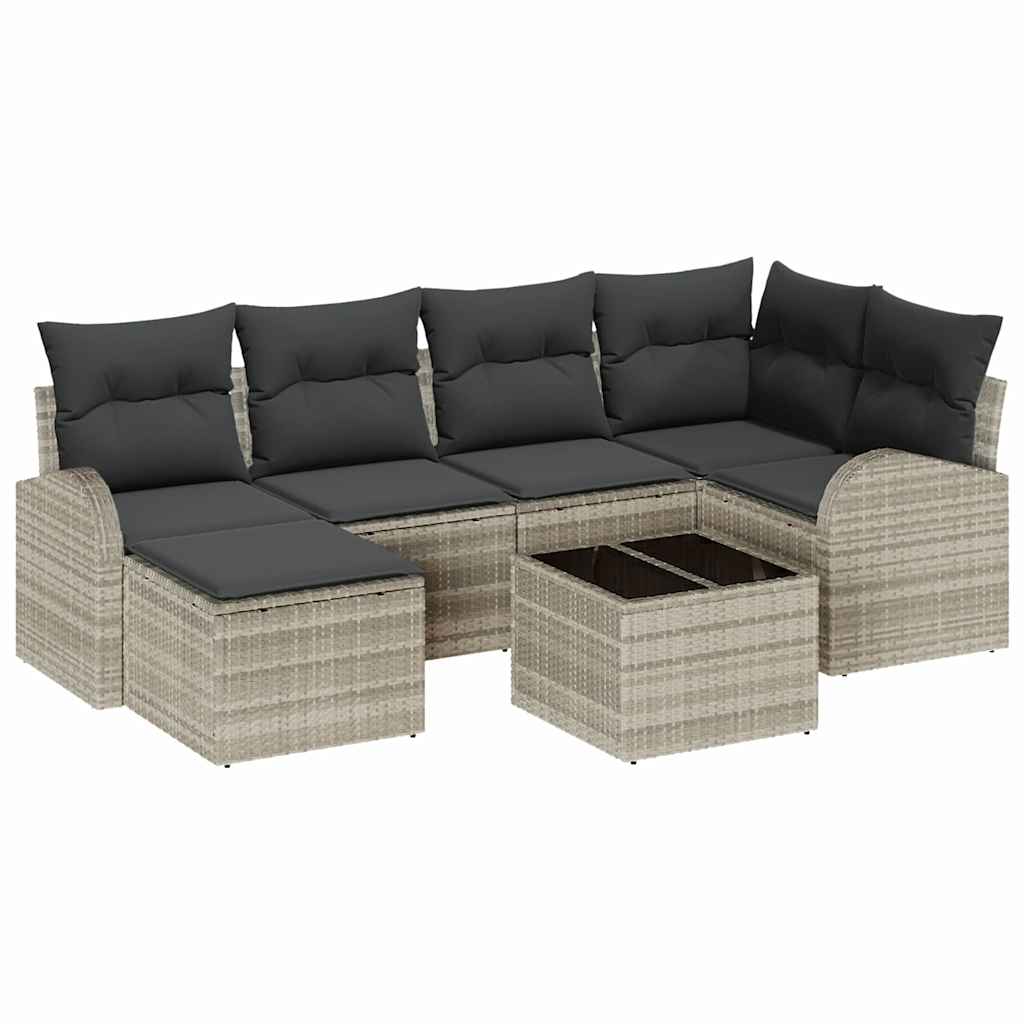 Ensemble de Canapés avec coussin 7 pcs Gris clair polyrotin - XIOS