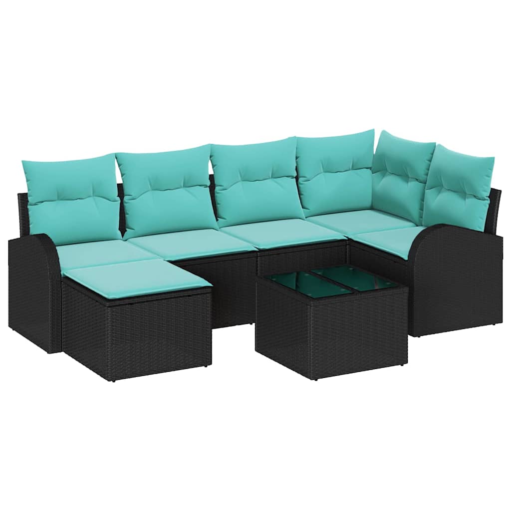 Ensemble de Canapés 7 pcs Noir et turquoise polyrotin