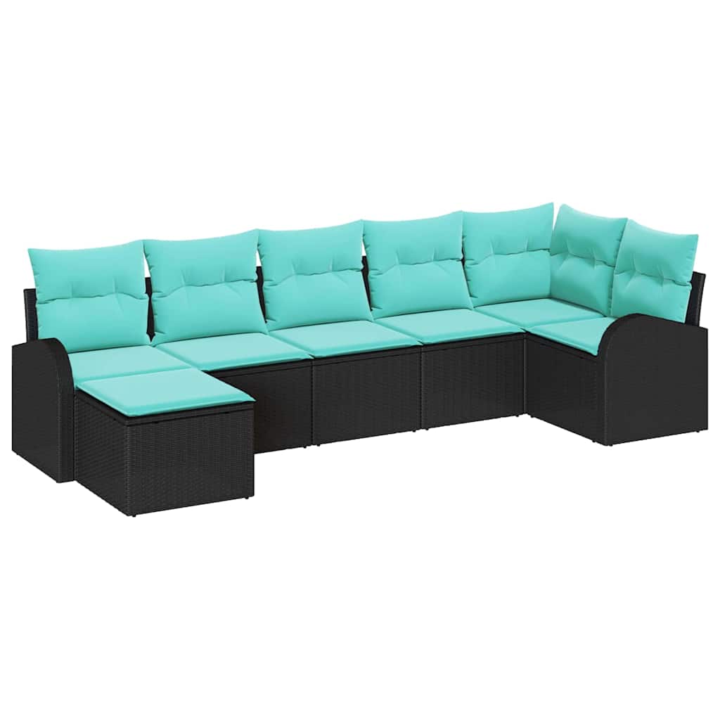 Ensemble de Canapés 7 pcs Noir et turquoise polyrotin