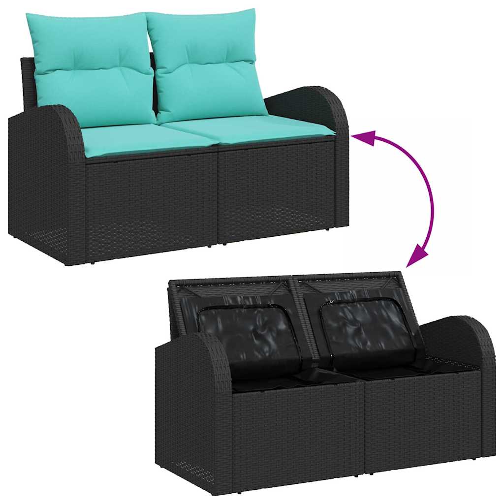 Ensemble de Canapés 6 pcs Noir et turquoise polyrotin