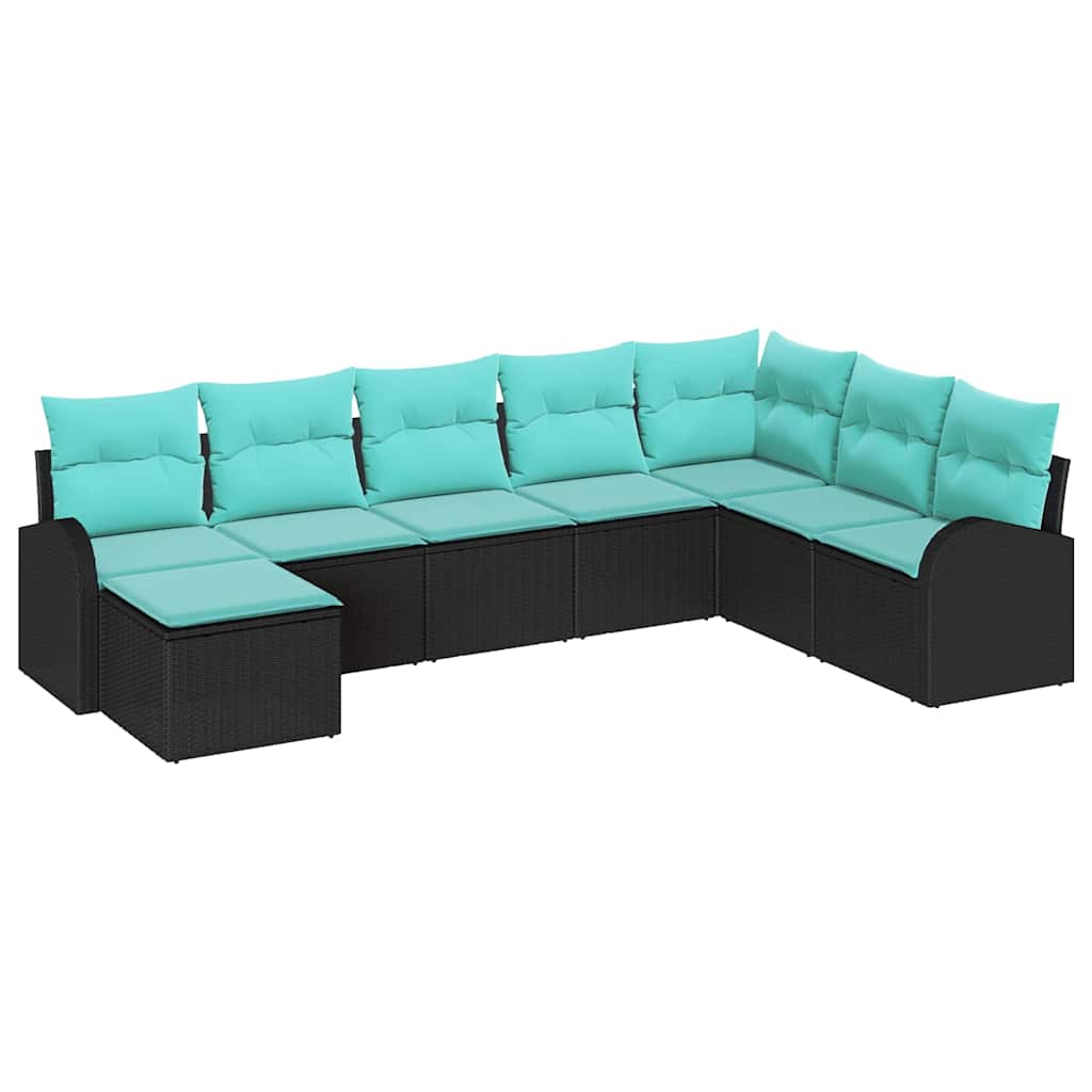 Ensemble de Canapés 8 pcs Noir et turquoise polyrotin
