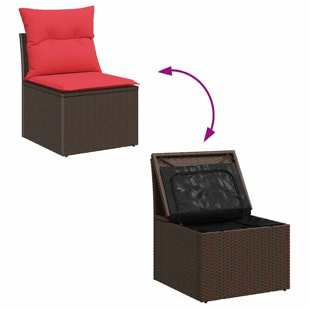 Ensemble de canapé de jardin 6 pcs Marron et rouge polyrotin - XIOS