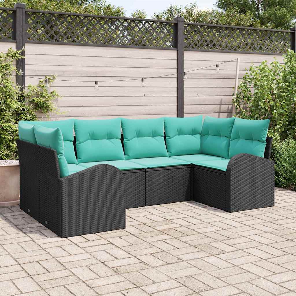 Ensemble de canapé de jardin 6 pcs Noir et turquoise polyrotin