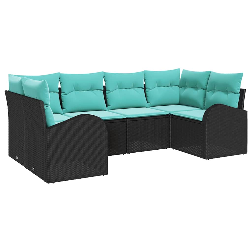 Ensemble de canapé de jardin 6 pcs Noir et turquoise polyrotin