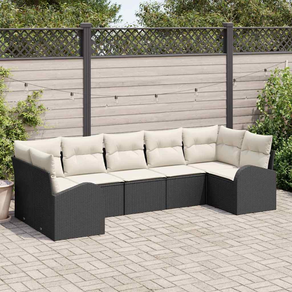 Ensemble de canapé de jardin 7 pcs Noir et Blanc polyrotin - XIOS