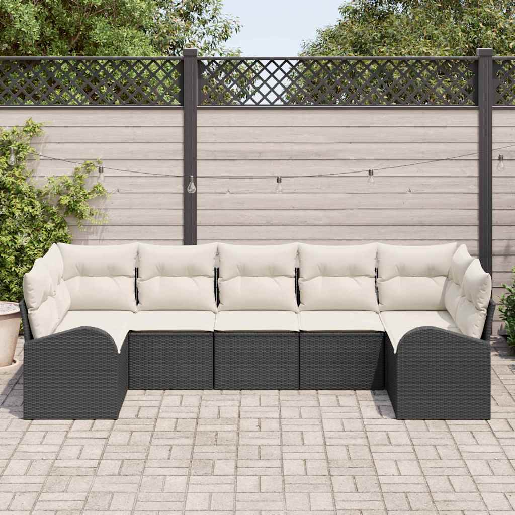 Ensemble de canapé de jardin 7 pcs Noir et Blanc polyrotin - XIOS