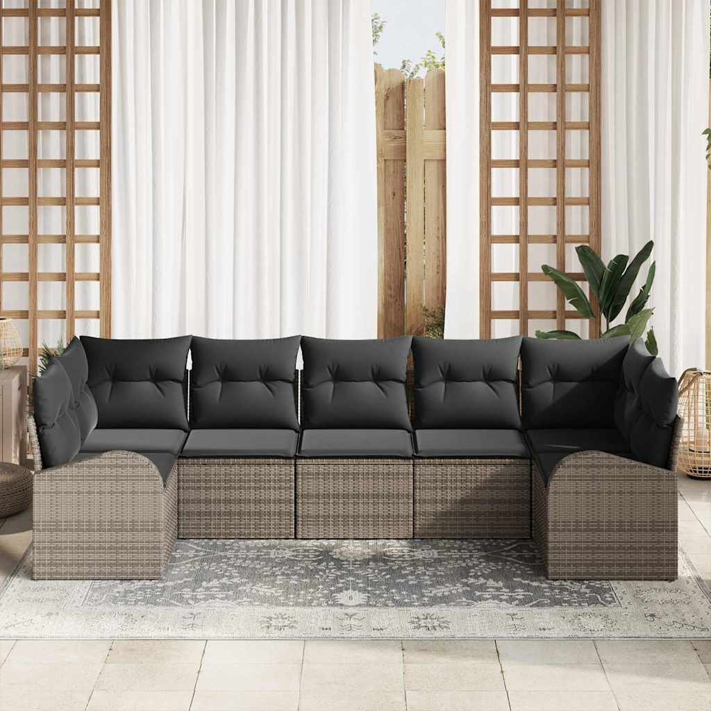 Ensemble de canapé de jardin avec coussin 7 pcs Gris polyrotin - XIOS